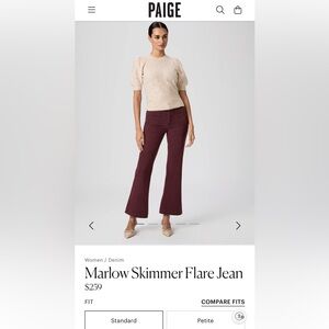 NWT Paige Denim Marlow Skimmer Flare Jeans! Size 25, Dark Oxblood